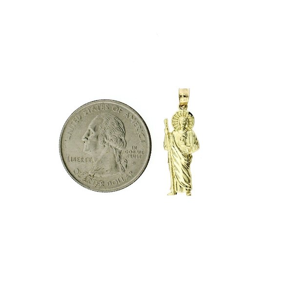 Real 10K Yellow Gold Diamond Cut Saint Jude Pendant - Picture 4 of 7